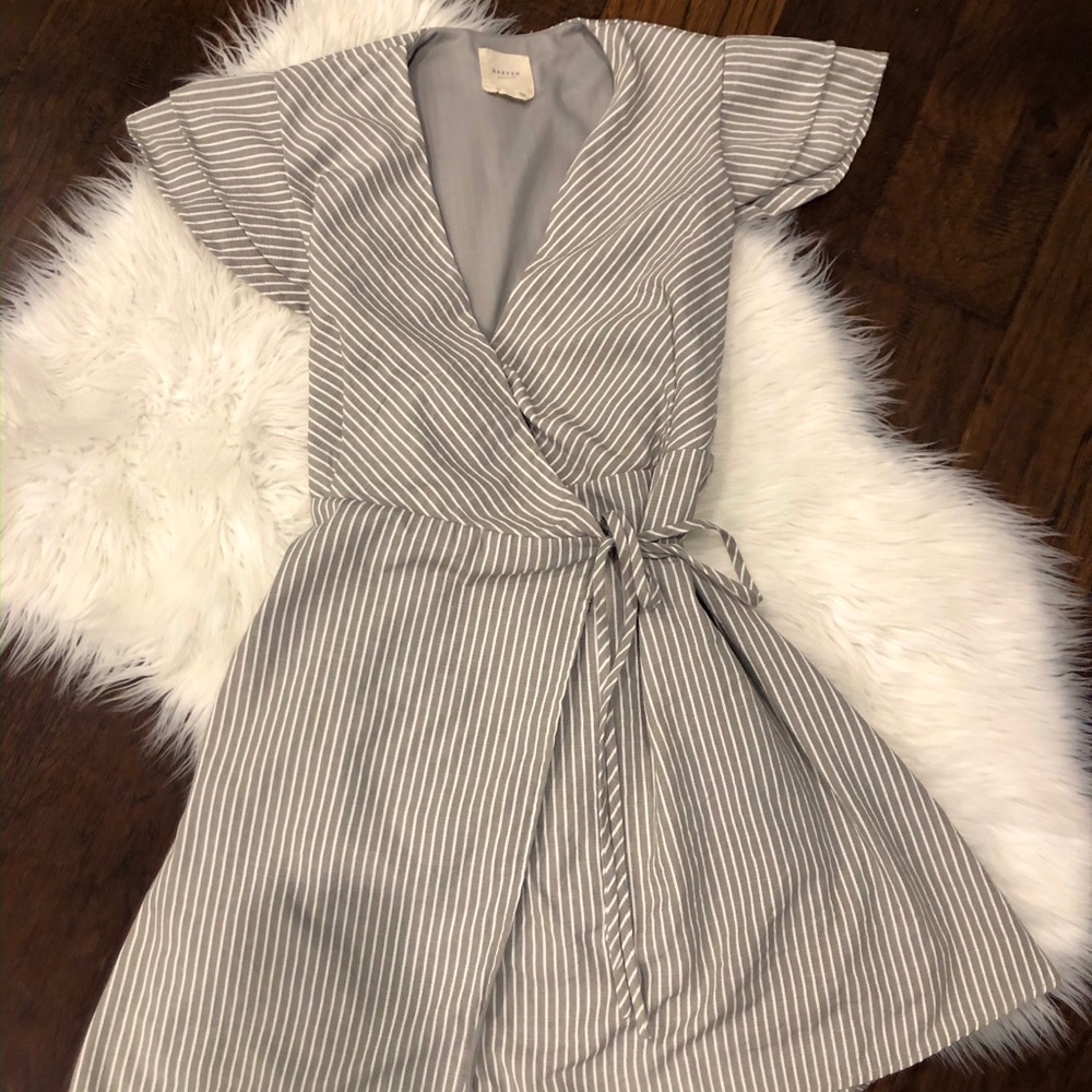 Francesca’s gray & white striped wrap dress